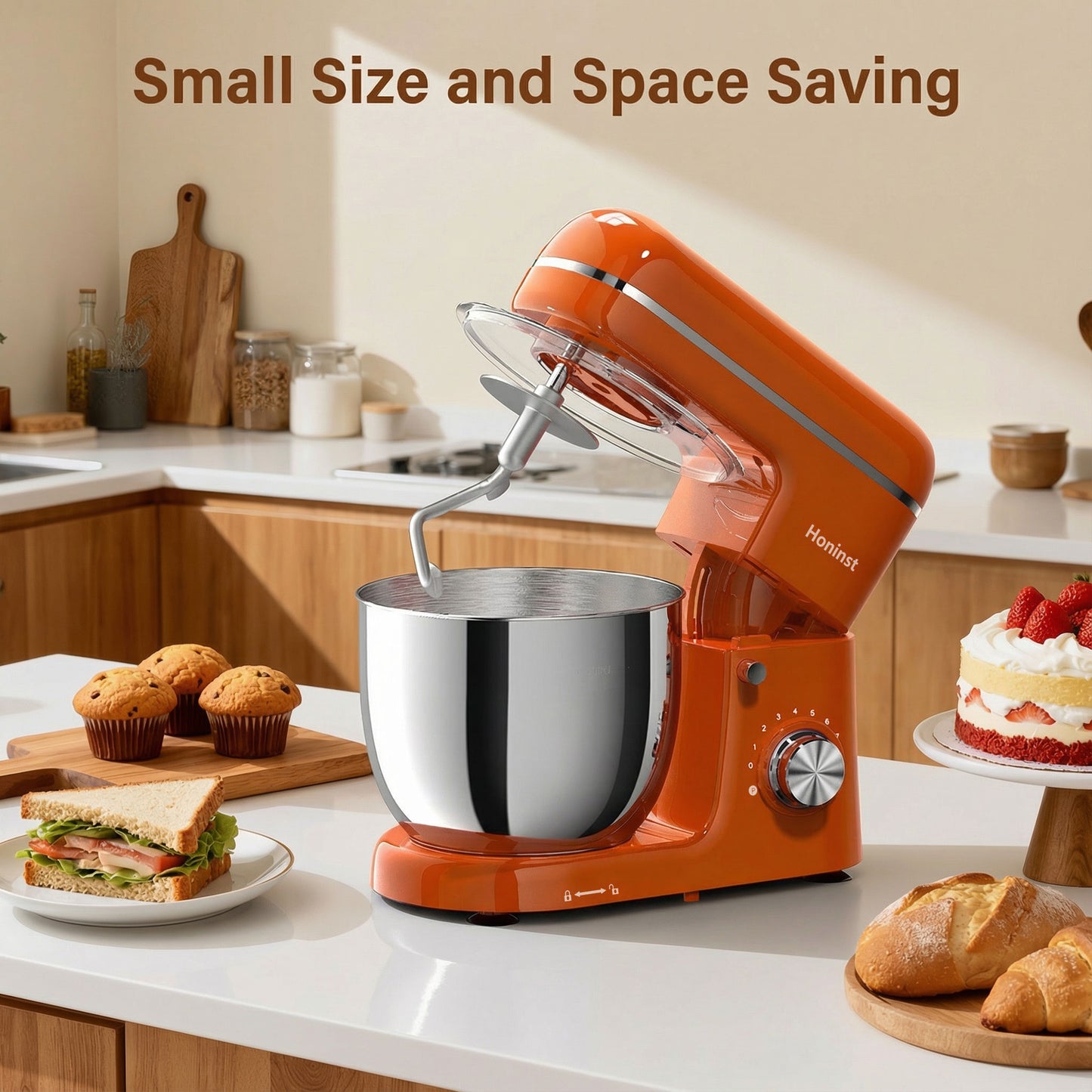 Honinst 6 QT Stand Mixer, Lightweight 8+P Speeds with Tilt-Head Electric Mixer, Kitchen Mixer with Dough Hook, Whisk, Beater, Bowl for Baking, Cake and Most Home Cooks