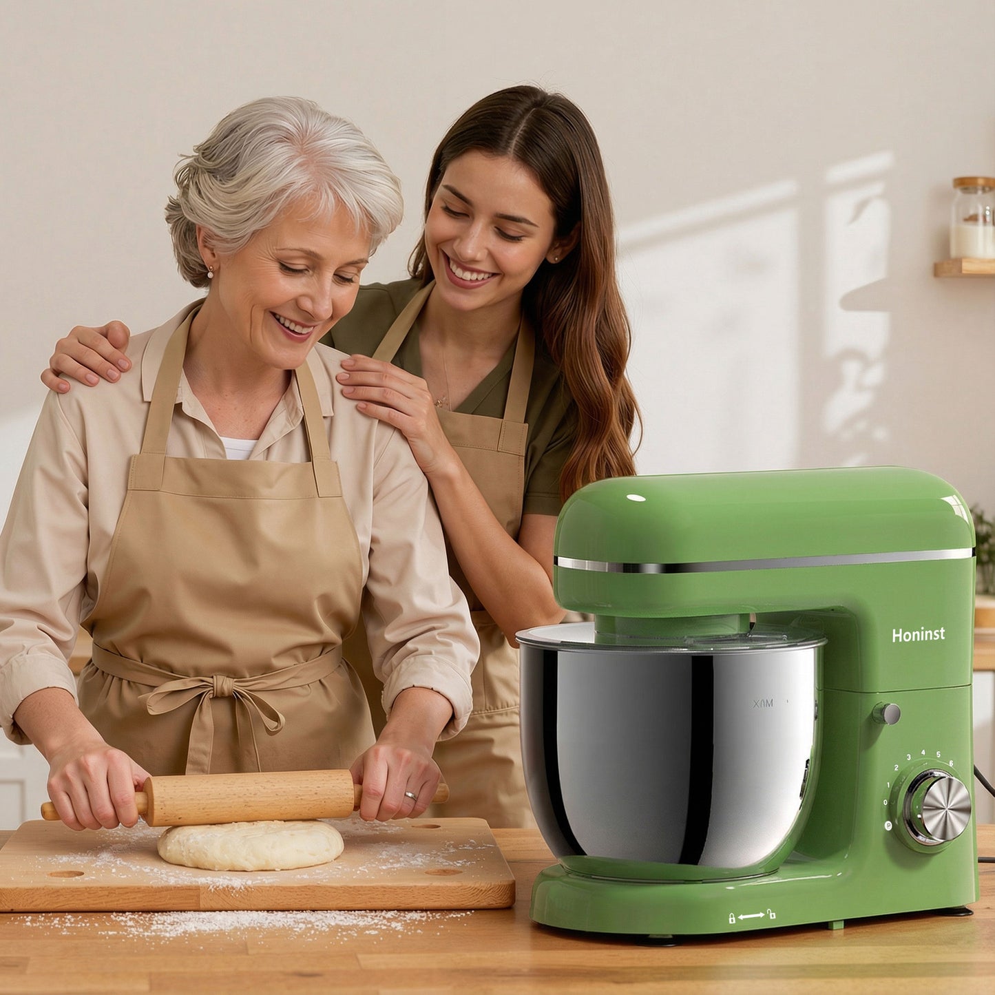 Honinst 6 QT Stand Mixer, Lightweight 8+P Speeds with Tilt-Head Electric Mixer, Kitchen Mixer with Dough Hook, Whisk, Beater, Bowl for Baking, Cake and Most Home Cooks