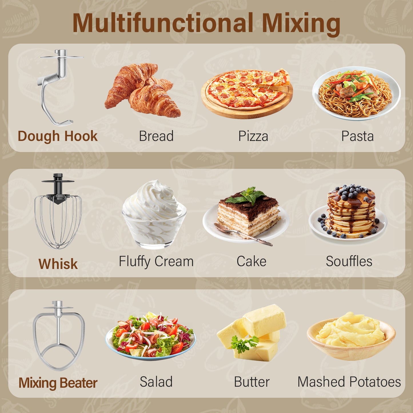 Honinst 6 QT Stand Mixer, Lightweight 8+P Speeds with Tilt-Head Electric Mixer, Kitchen Mixer with Dough Hook, Whisk, Beater, Bowl for Baking, Cake and Most Home Cooks