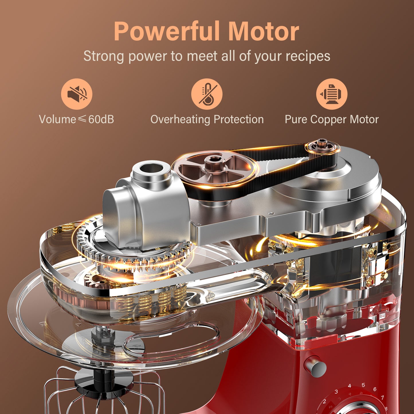 Honinst 6 QT Stand Mixer, Lightweight 8+P Speeds with Tilt-Head Electric Mixer, Kitchen Mixer with Dough Hook, Whisk, Beater, Bowl for Baking, Cake and Most Home Cooks