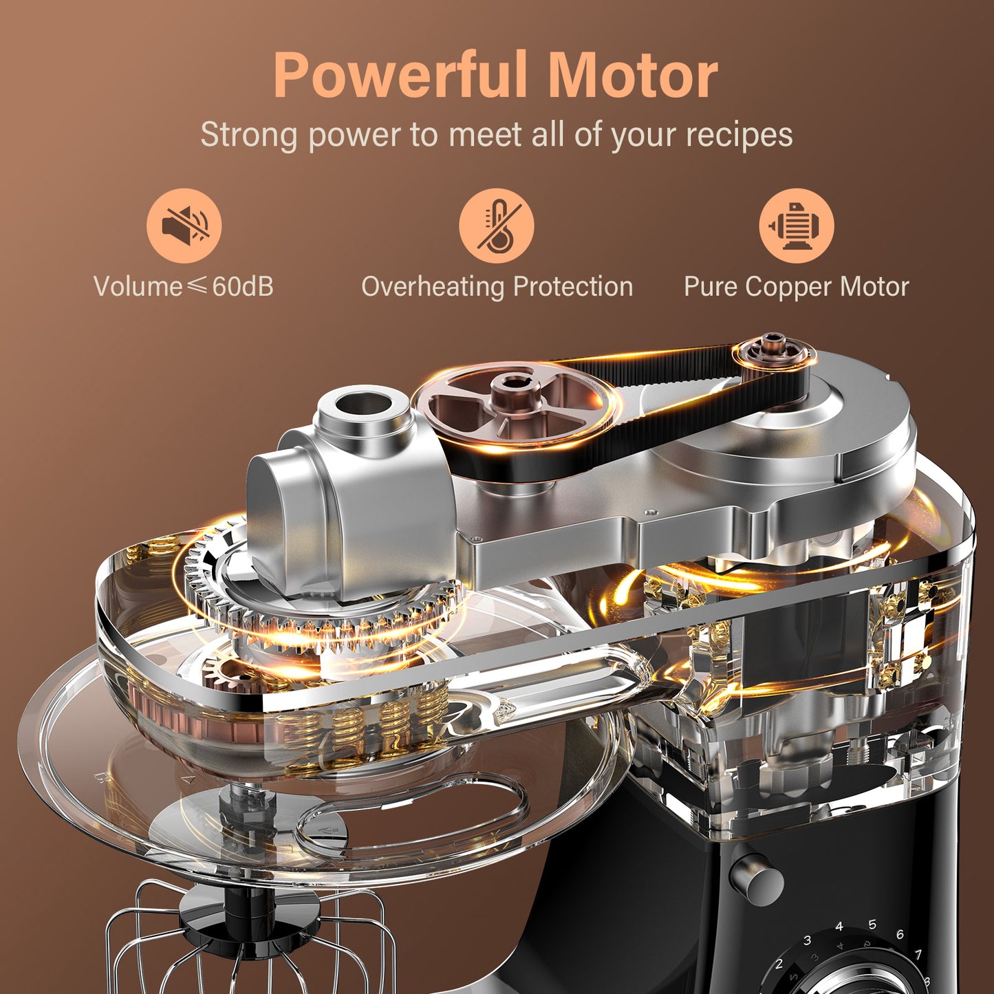 Honinst 6 QT Stand Mixer, Lightweight 8+P Speeds with Tilt-Head Electric Mixer, Kitchen Mixer with Dough Hook, Whisk, Beater, Bowl for Baking, Cake and Most Home Cooks