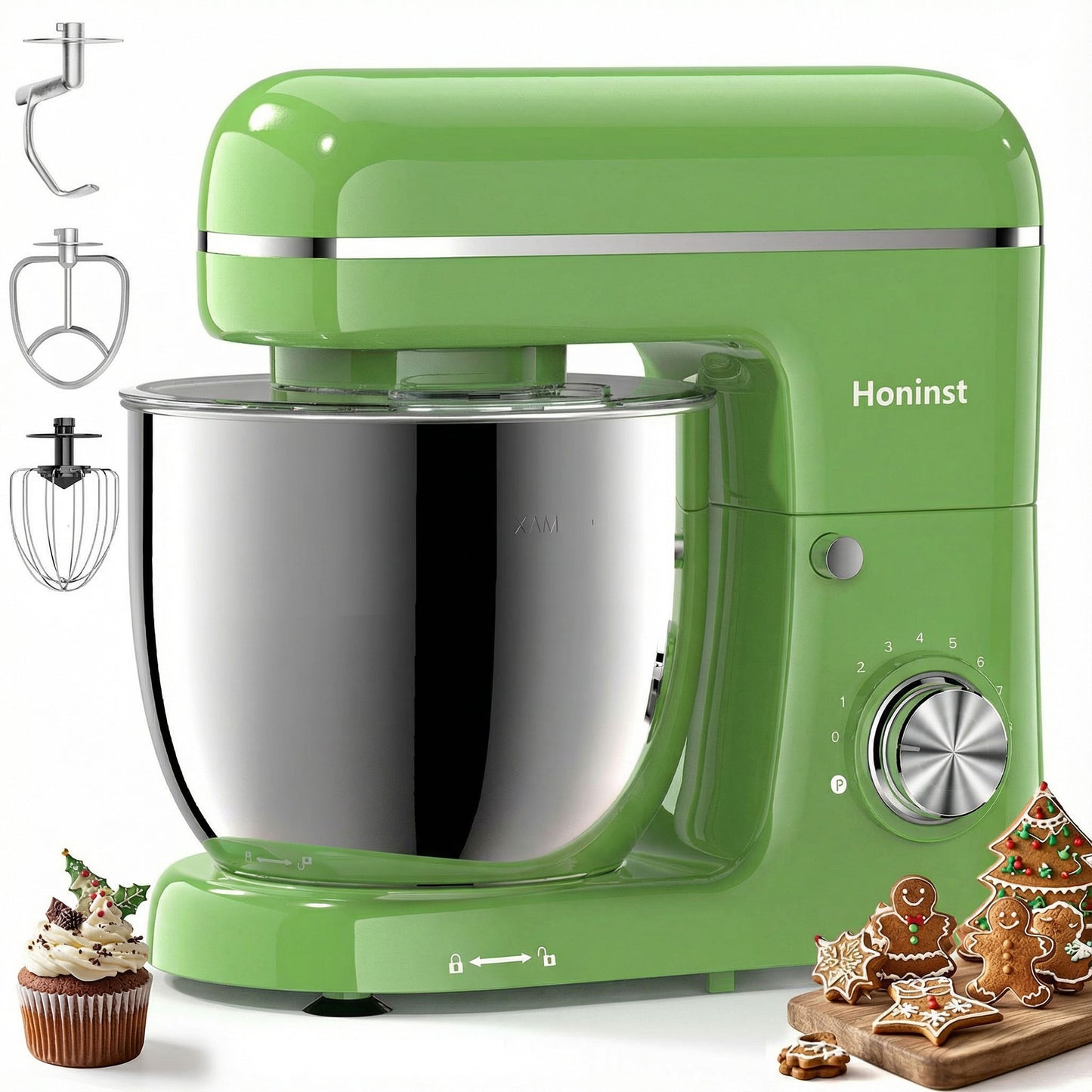 Honinst 6 QT Stand Mixer, Lightweight 8+P Speeds with Tilt-Head Electric Mixer, Kitchen Mixer with Dough Hook, Whisk, Beater, Bowl for Baking, Cake and Most Home Cooks