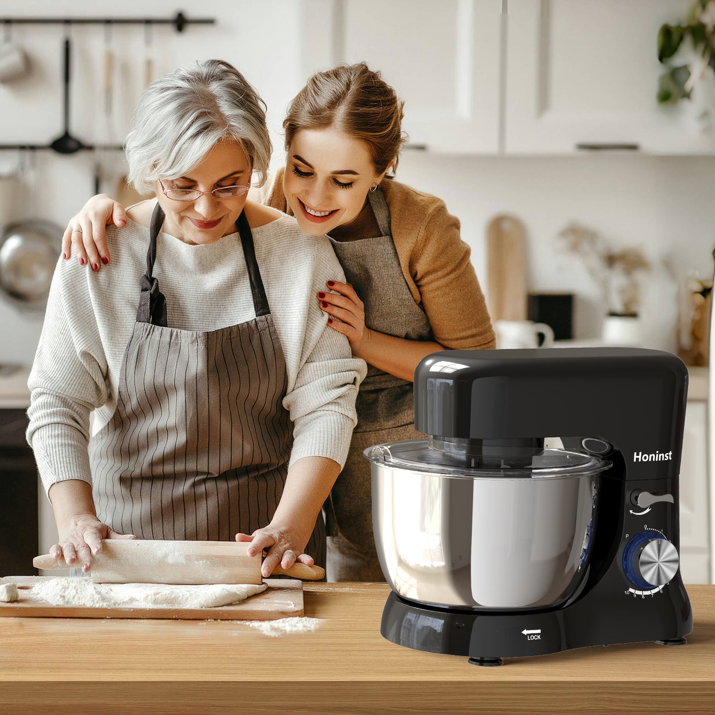 Honinst 5.5 QT Stand Mixer, Lightweight 10+P Speeds with Tilt-Head Electric Mixer, Kitchen Mixer with Dough Hook, Whisk, Beater, Bowl for Baking, Cake and Most Home Cooks