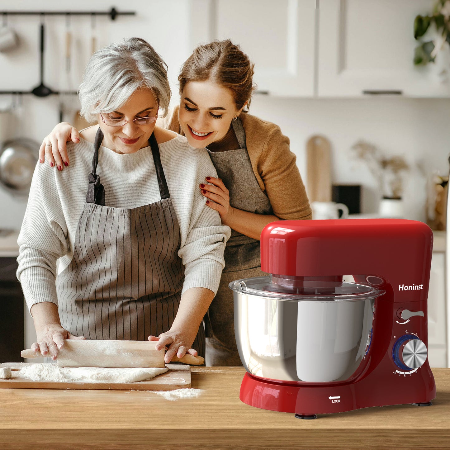 Honinst 5.5 QT Stand Mixer, Lightweight 10+P Speeds with Tilt-Head Electric Mixer, Kitchen Mixer with Dough Hook, Whisk, Beater, Bowl for Baking, Cake and Most Home Cooks