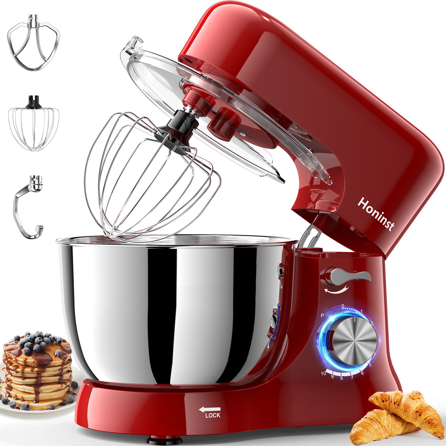 Honinst 5.5 QT Stand Mixer, Lightweight 10+P Speeds with Tilt-Head Electric Mixer, Kitchen Mixer with Dough Hook, Whisk, Beater, Bowl for Baking, Cake and Most Home Cooks
