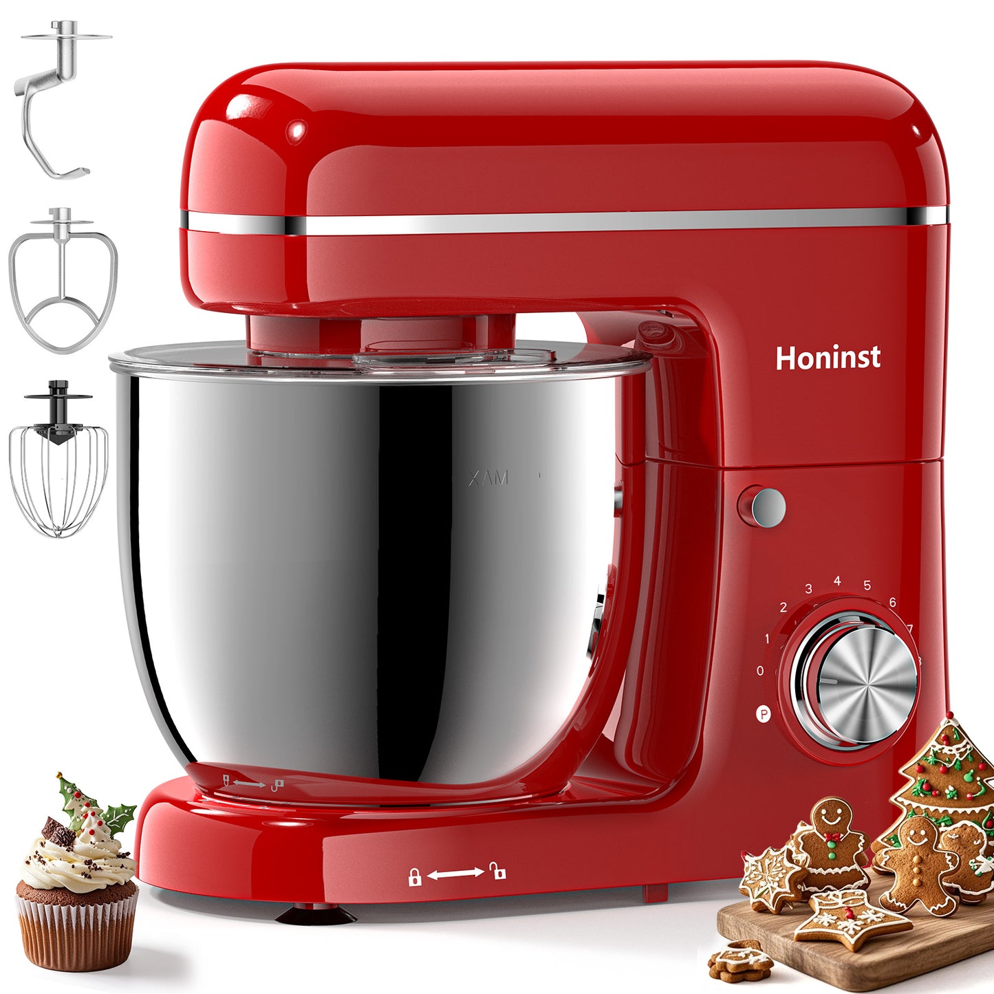 Honinst 6 QT Stand Mixer, Lightweight 8+P Speeds with Tilt-Head Electric Mixer, Kitchen Mixer with Dough Hook, Whisk, Beater, Bowl for Baking, Cake and Most Home Cooks