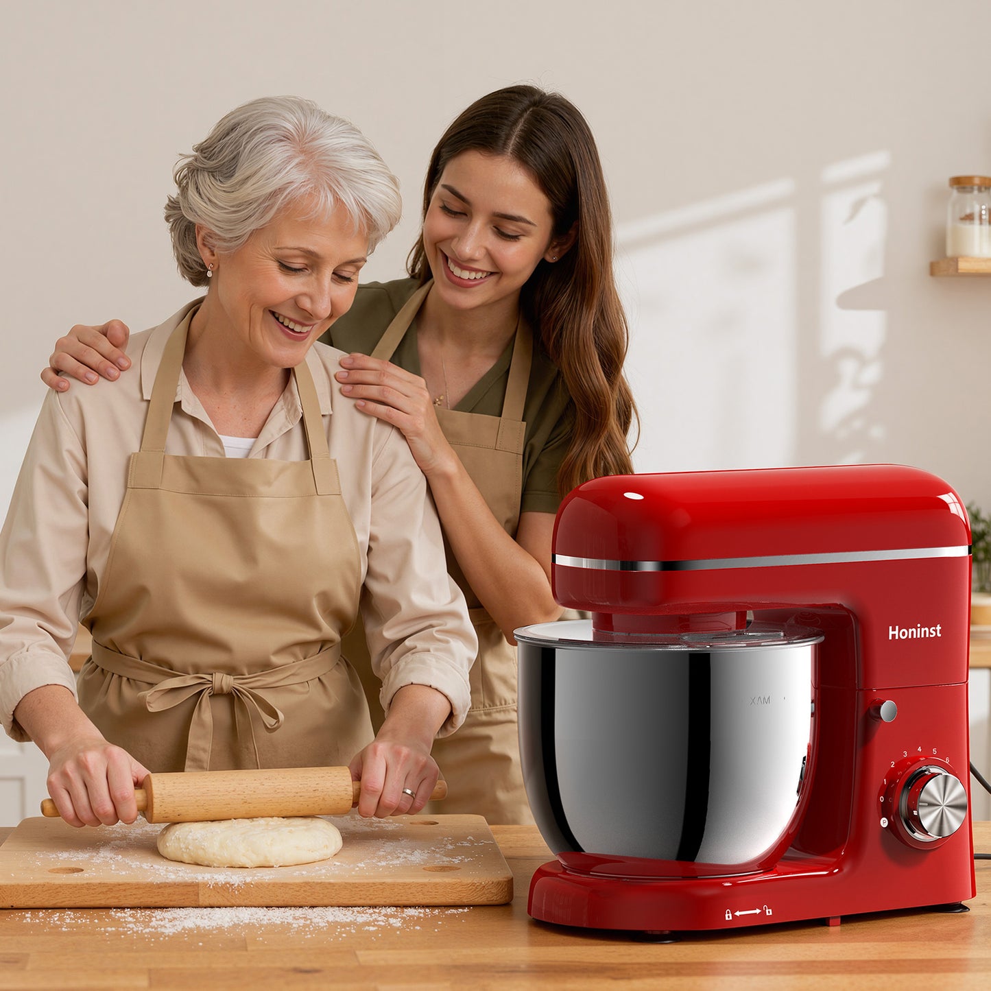 Honinst 6 QT Stand Mixer, Lightweight 8+P Speeds with Tilt-Head Electric Mixer, Kitchen Mixer with Dough Hook, Whisk, Beater, Bowl for Baking, Cake and Most Home Cooks