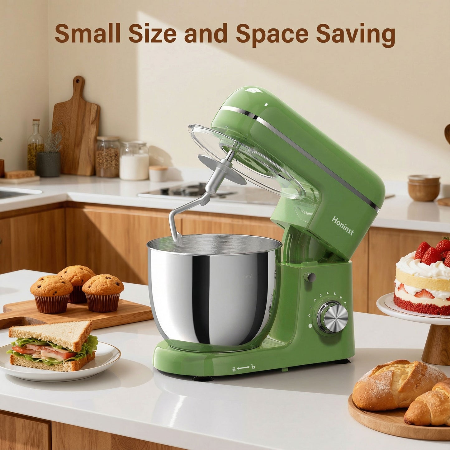 Honinst 6 QT Stand Mixer, Lightweight 8+P Speeds with Tilt-Head Electric Mixer, Kitchen Mixer with Dough Hook, Whisk, Beater, Bowl for Baking, Cake and Most Home Cooks