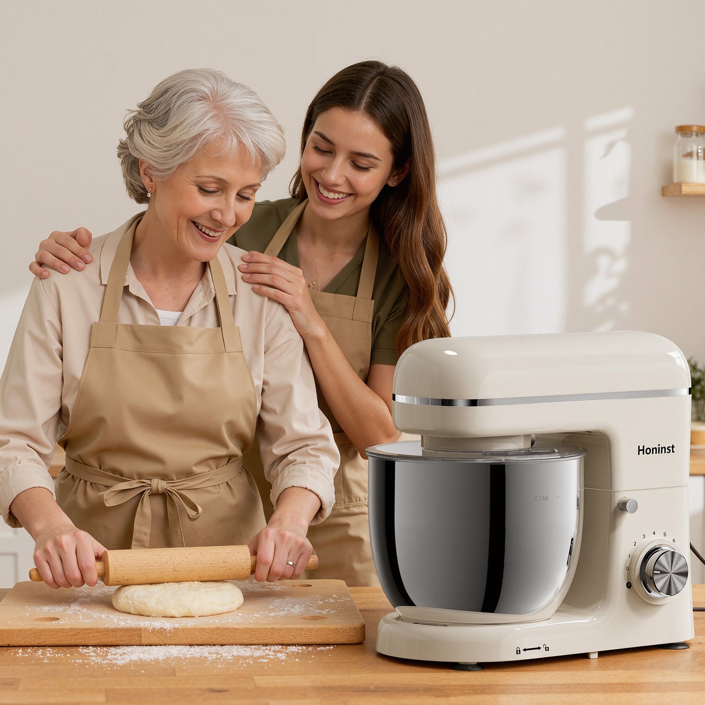 Honinst 6 QT Stand Mixer, Lightweight 8+P Speeds with Tilt-Head Electric Mixer, Kitchen Mixer with Dough Hook, Whisk, Beater, Bowl for Baking, Cake and Most Home Cooks