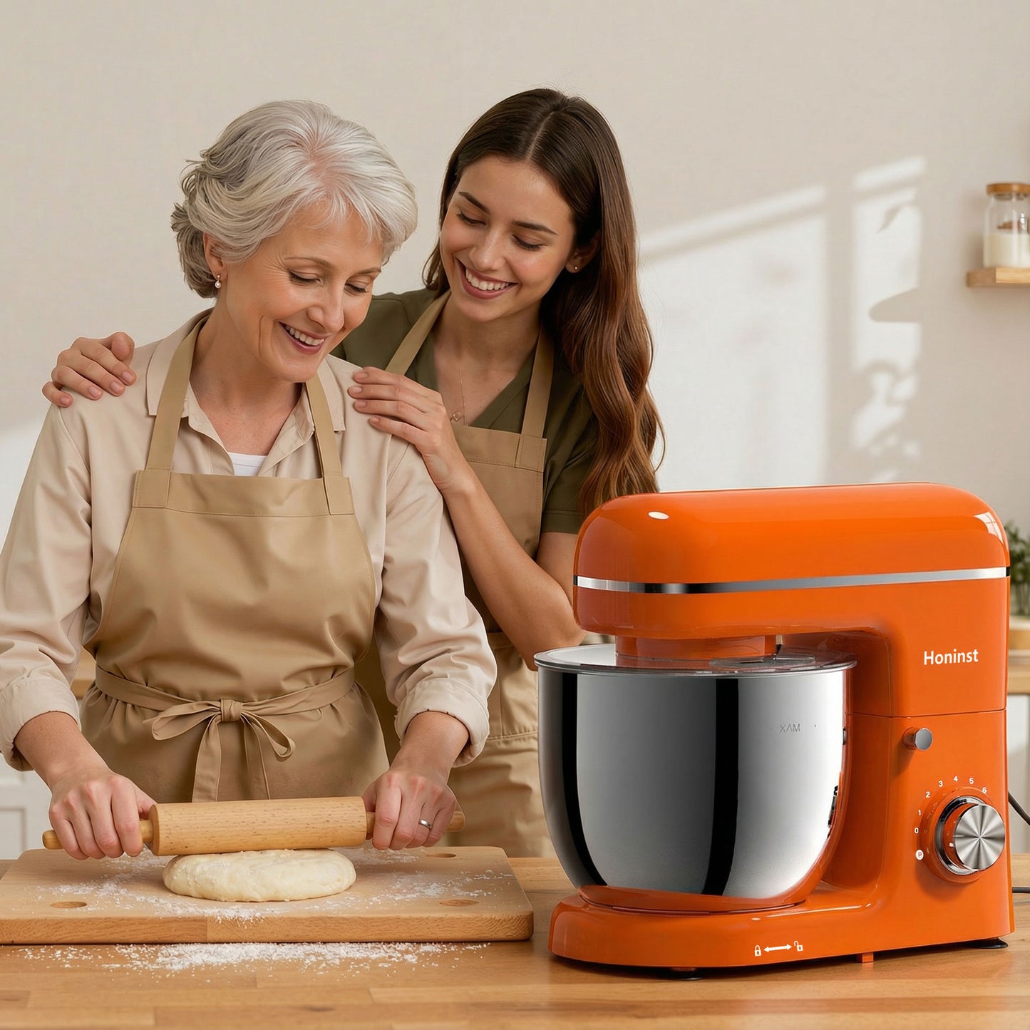 Honinst 6 QT Stand Mixer, Lightweight 8+P Speeds with Tilt-Head Electric Mixer, Kitchen Mixer with Dough Hook, Whisk, Beater, Bowl for Baking, Cake and Most Home Cooks