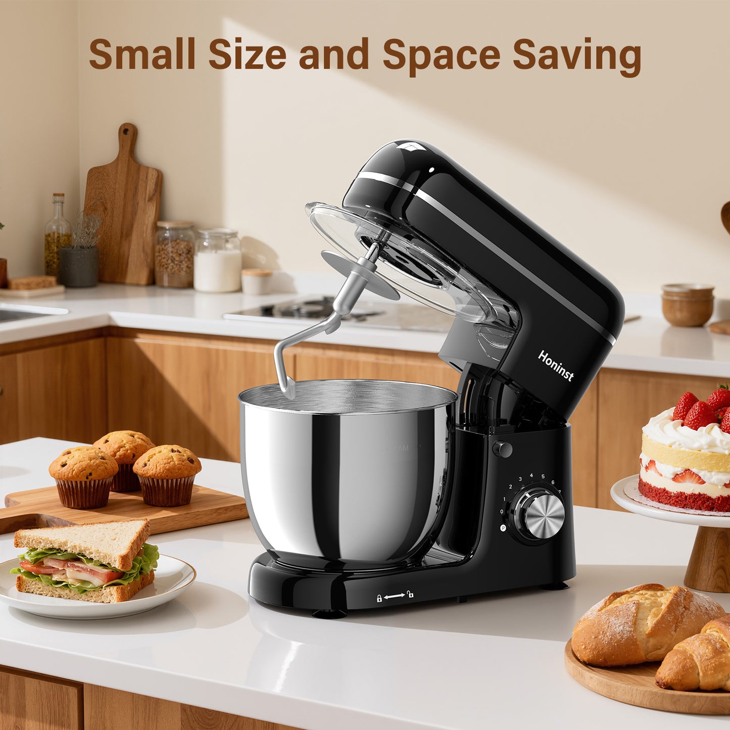 Honinst 6 QT Stand Mixer, Lightweight 8+P Speeds with Tilt-Head Electric Mixer, Kitchen Mixer with Dough Hook, Whisk, Beater, Bowl for Baking, Cake and Most Home Cooks
