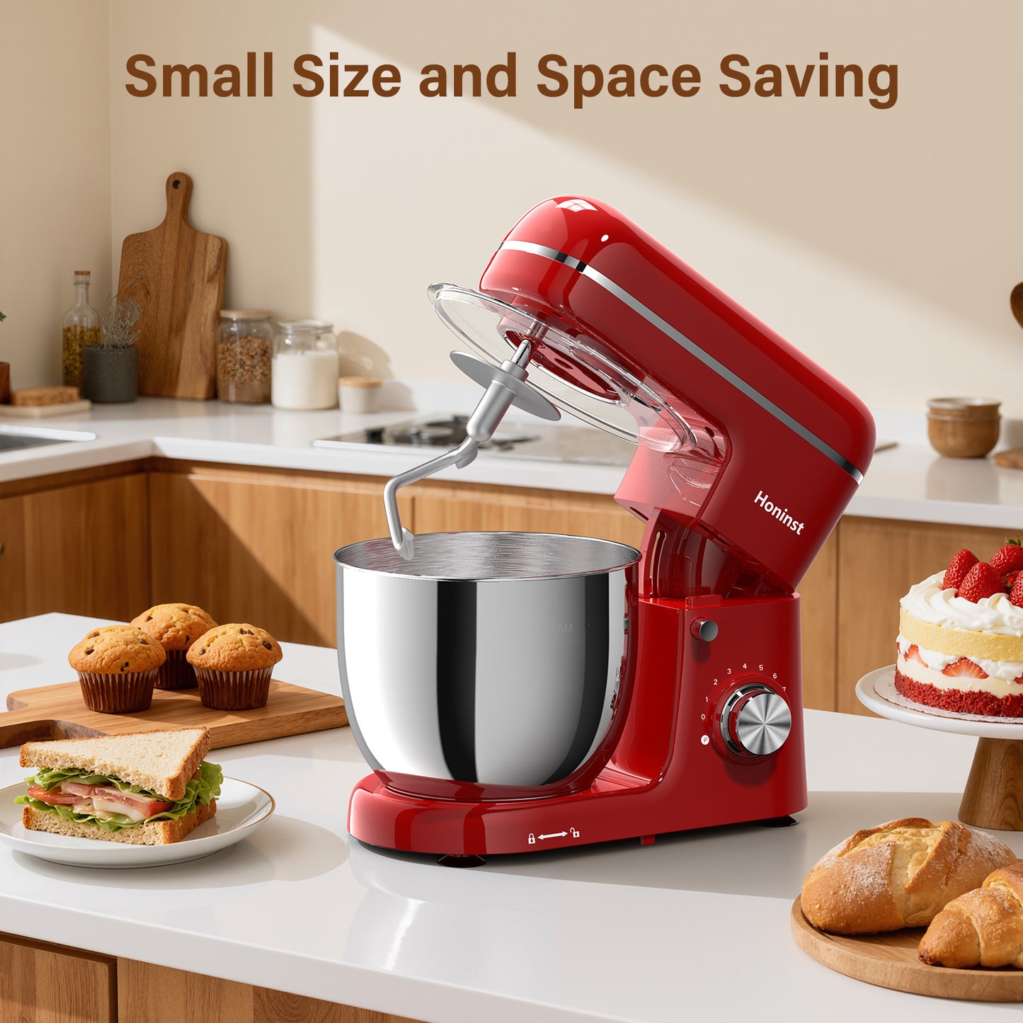 Honinst 6 QT Stand Mixer, Lightweight 8+P Speeds with Tilt-Head Electric Mixer, Kitchen Mixer with Dough Hook, Whisk, Beater, Bowl for Baking, Cake and Most Home Cooks