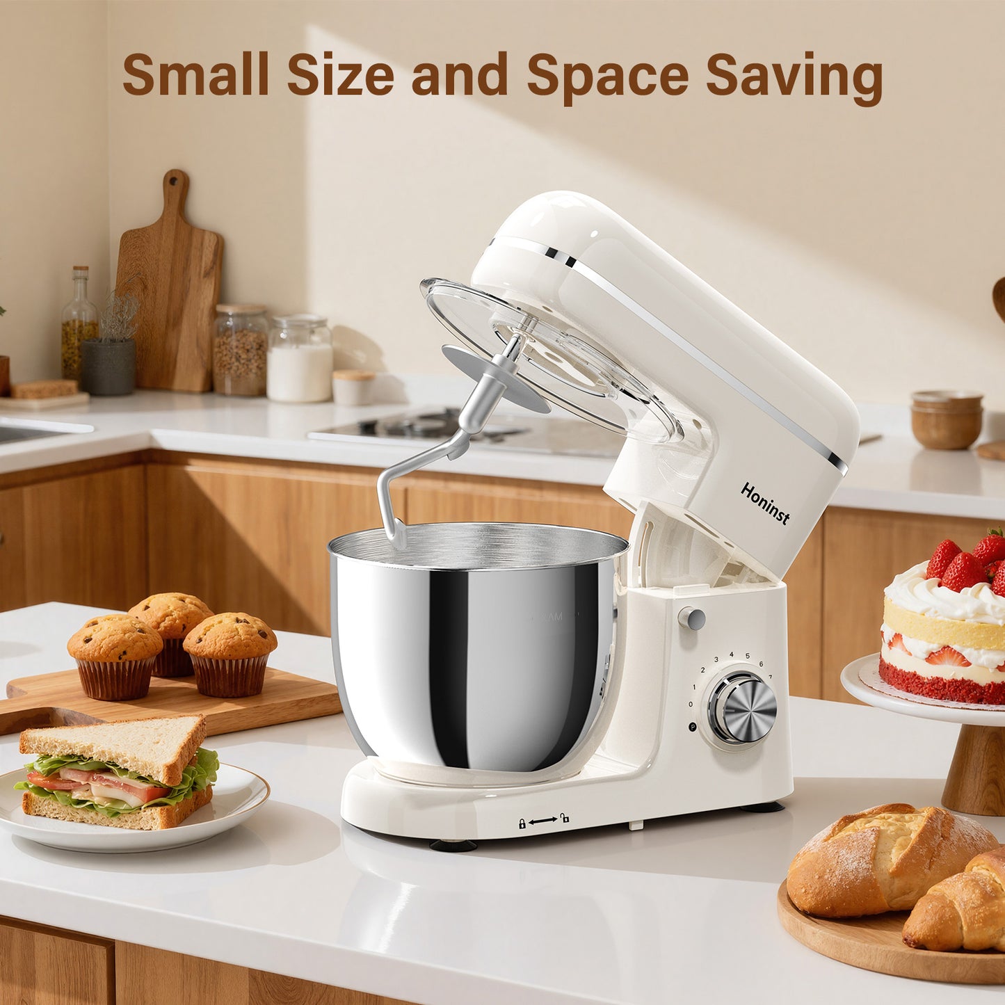 Honinst 6 QT Stand Mixer, Lightweight 8+P Speeds with Tilt-Head Electric Mixer, Kitchen Mixer with Dough Hook, Whisk, Beater, Bowl for Baking, Cake and Most Home Cooks