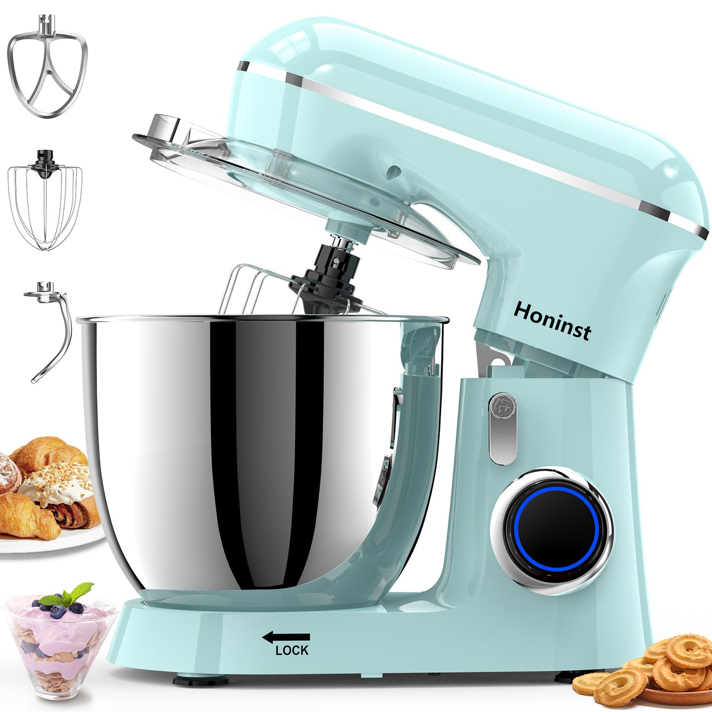 Honinst 6.5 QT Electric Stand Mixer, 10+P Speeds Lightweight with Tilt-Head Kitchen Stand Mixer, Dough Hook, Whisk, Beater and Bowl, Food Mixer for Baking, Cake and Most Home Cooks