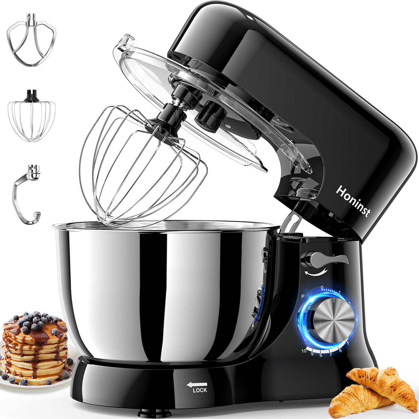 Honinst 5.5 QT Stand Mixer, Lightweight 10+P Speeds with Tilt-Head Electric Mixer, Kitchen Mixer with Dough Hook, Whisk, Beater, Bowl for Baking, Cake and Most Home Cooks