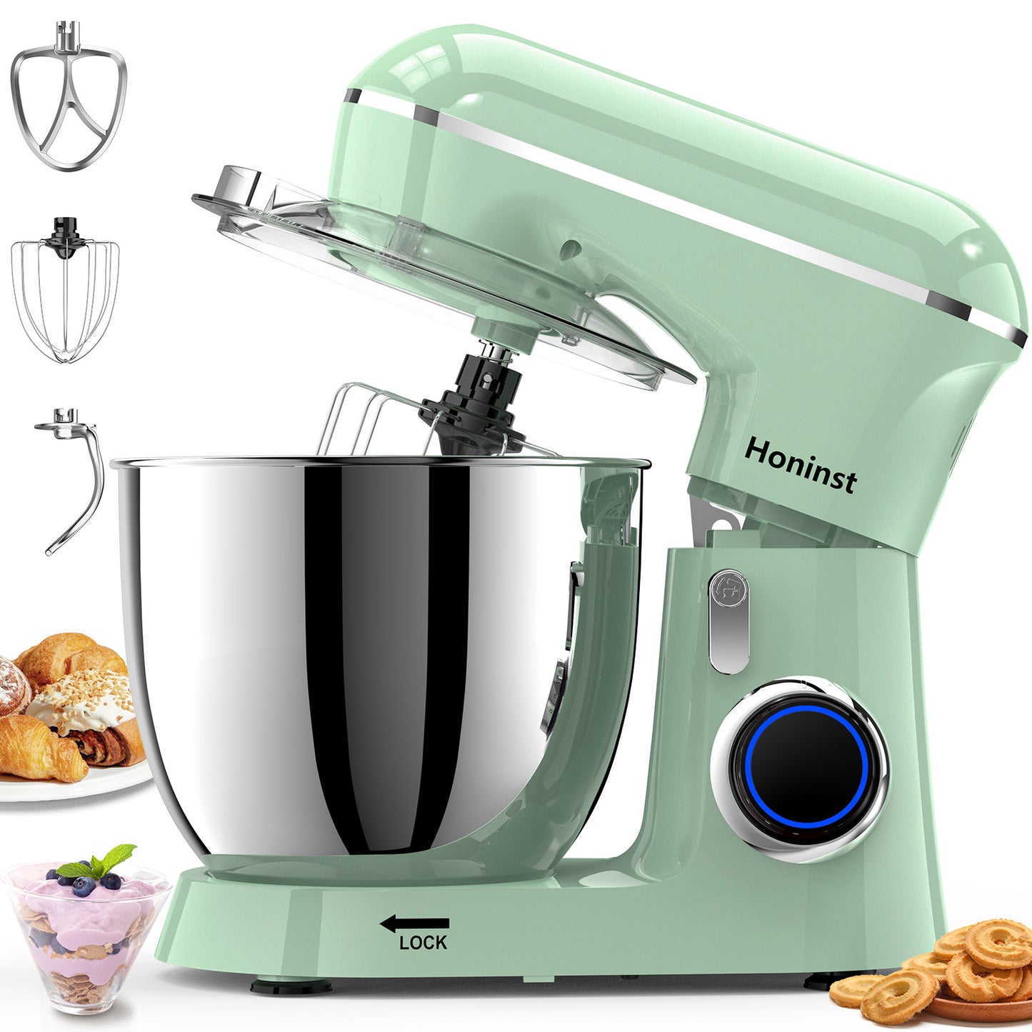 Honinst 6.5 QT Electric Stand Mixer, 10+P Speeds Lightweight with Tilt-Head Kitchen Stand Mixer, Dough Hook, Whisk, Beater and Bowl, Food Mixer for Baking, Cake and Most Home Cooks